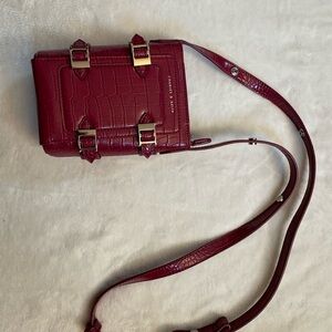 Charles & Keith Red Croc-Embossed Crossbody Bag